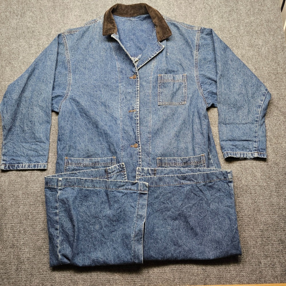 Vintage Lee Denim Chore Coat Blue Corduroy Collar Work Jacket Size 19